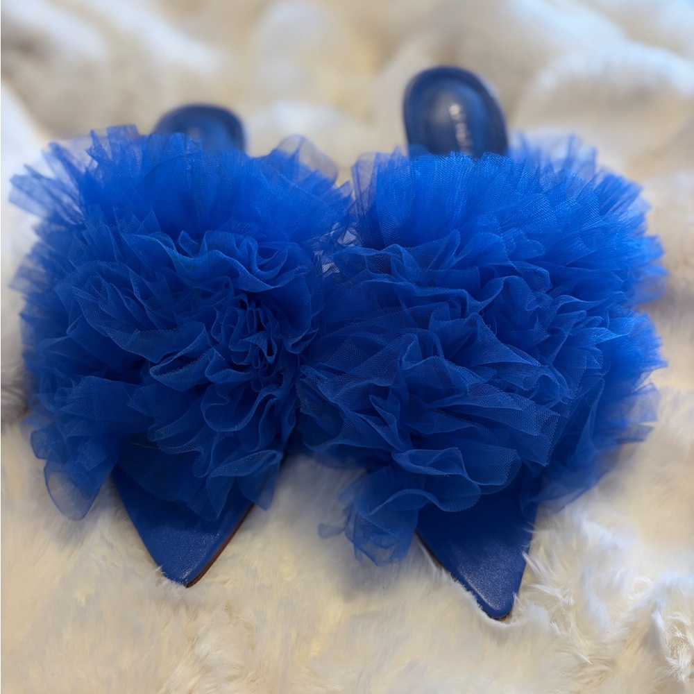 Azalea Wang Royal Blue Tulle Ruffle Heels – Statement Shoe